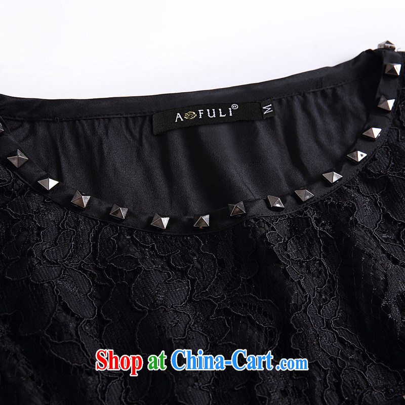 Connie's dream European and American high-end and is indeed increasing, female 200 Jack 2015 summer New Style lace stitching staples Pearl short-sleeved video thin dresses G 120 black XXL, Connie dreams, online shopping