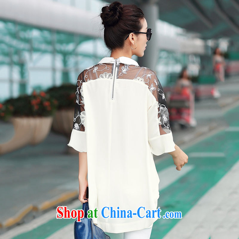 Spend $mirror 2015 summer new dolls for stitching lace cuff large code snow-woven shirts shirt large code female H 8805 white XXXL, spent $mirror (HUAJINGYUAN), shopping on the Internet