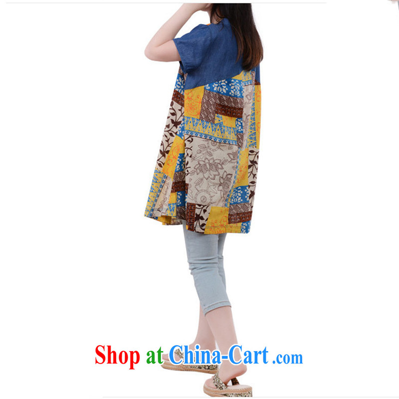 To Love, summer 2015 new female ethnic wind loose the code cowboy stitching stamp short-sleeved dresses picture color XXL, to love-fang (QIAOAIFANG), online shopping