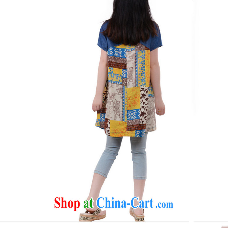To Love, summer 2015 new female ethnic wind loose the code cowboy stitching stamp short-sleeved dresses picture color XXL, to love-fang (QIAOAIFANG), online shopping