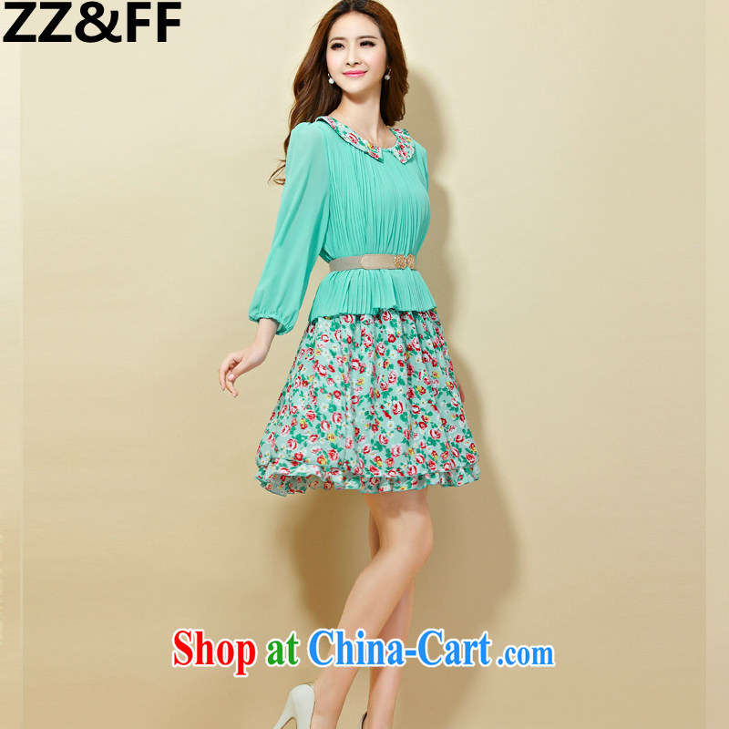 ZZ &FF 2015 summer is the XL female thick MM cuff in A field skirt 100 hem skirt dresses blue XXXXXL, ZZ &FF, shopping on the Internet