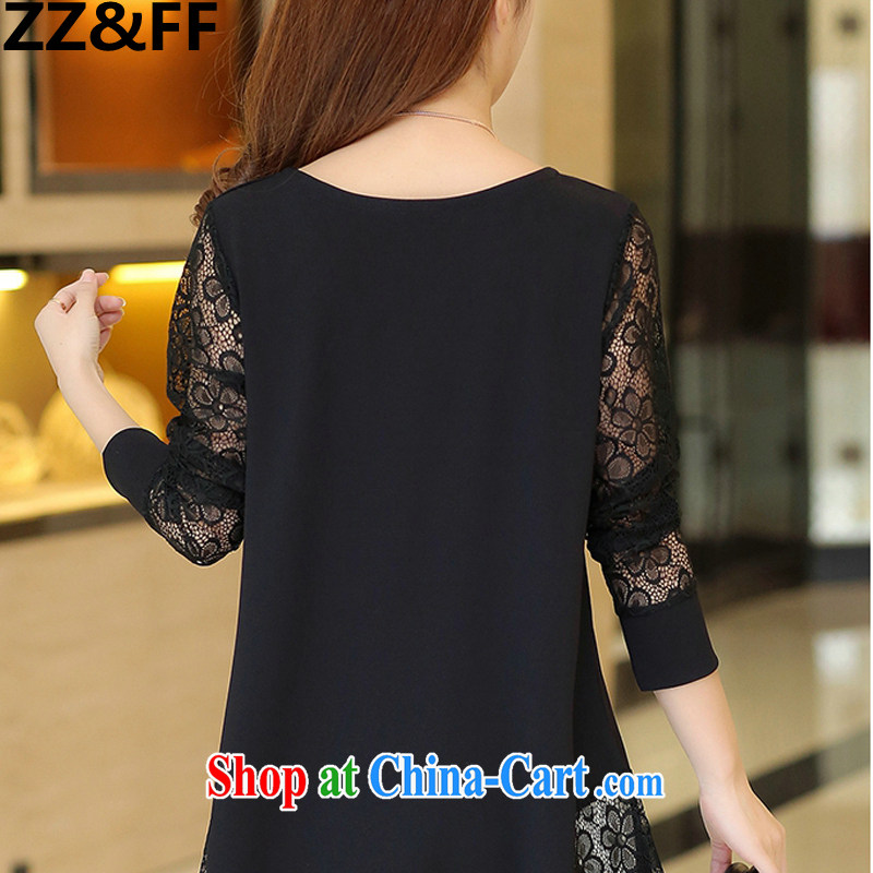 ZZ &FF 2015 summer new Korean version and indeed increase, female, long T-shirt lace stitching snow woven shirts black XXXXXL, ZZ &FF, shopping on the Internet