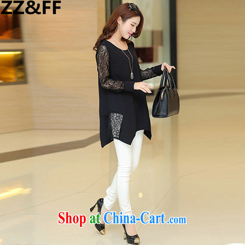ZZ &FF 2015 summer new Korean version and indeed increase, female, long T-shirt lace stitching snow woven shirts black XXXXXL, ZZ &FF, shopping on the Internet