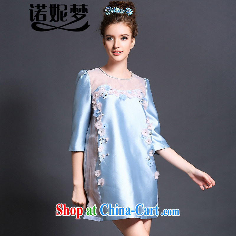 Connie's dream European and American high-end style dresses 2015 new spring is the XL female 200 Jack the root yarn stitching embroidery skirt G 1590 blue XXXXXL