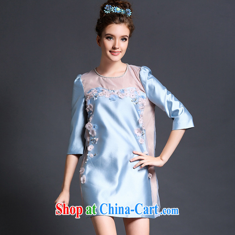 Connie's dream in Europe and high-end luxury dresses 2015 new spring is the XL women 200 Jack the root yarn stitching embroidery skirt G 1590 blue XXXXXL, Anne's dream, and shopping on the Internet
