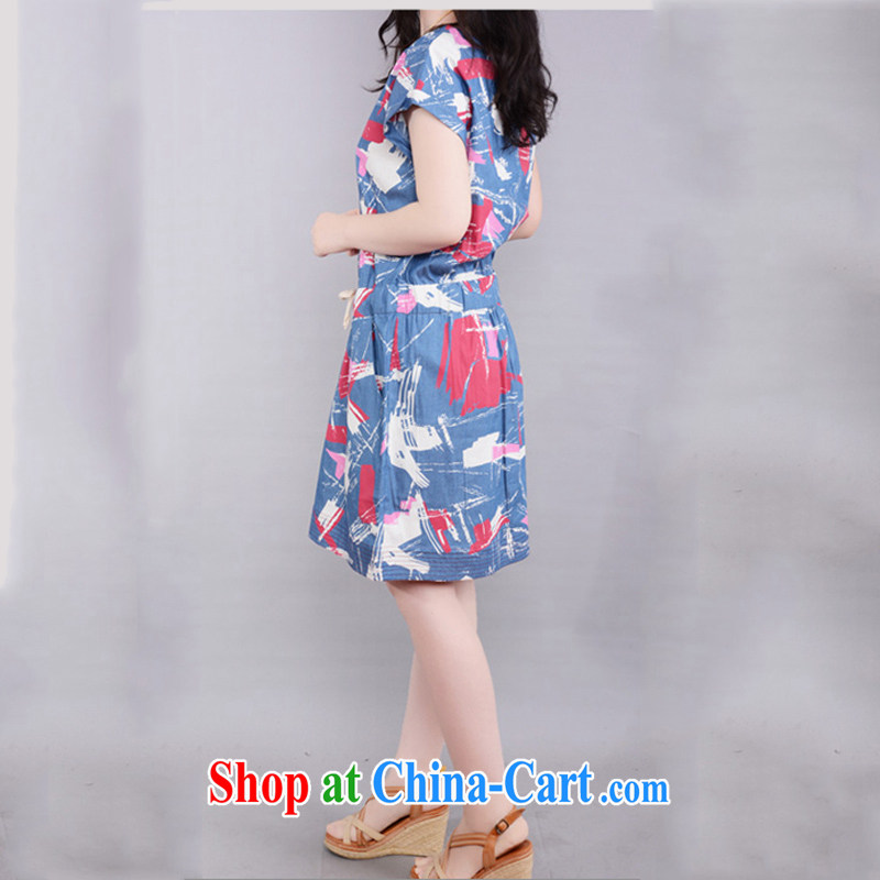 To Love, summer 2015 with new, larger female Ethnic Wind stamp denim dress Elasticated waist leisure video thin A field skirt picture color XL, to Oi-fong (QIAOAIFANG), online shopping