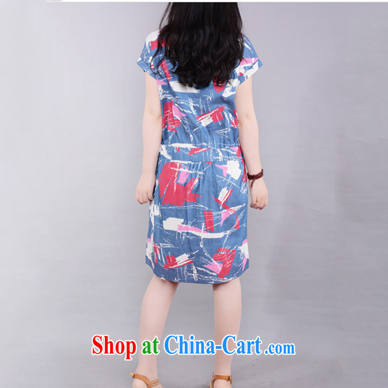 To Love, summer 2015 with new, larger female Ethnic Wind stamp denim dress Elasticated waist leisure video thin A field skirt picture color XL, to Oi-fong (QIAOAIFANG), online shopping