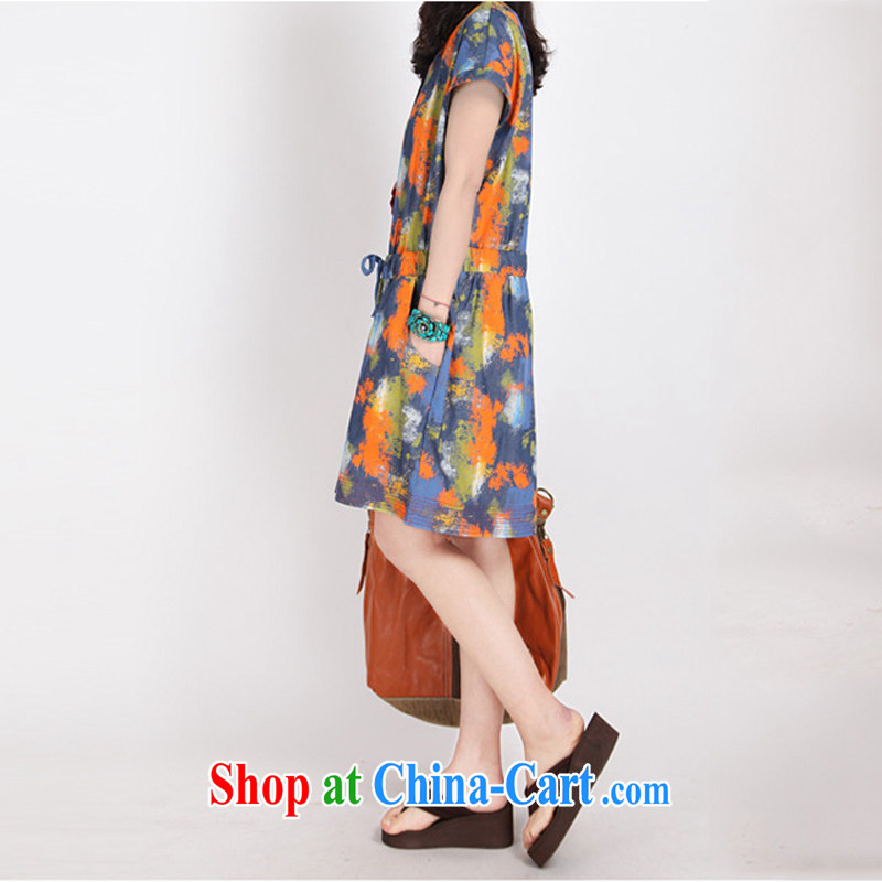 To Love, summer 2015 with new, larger female liberal A Field skirt summer wear elastic waist graphics thin stamp denim dress dark blue M, to love-fang (QIAOAIFANG), online shopping