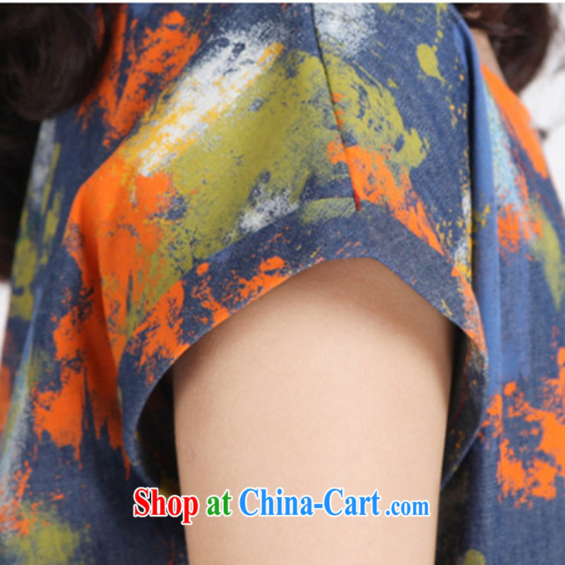 To Love, summer 2015 with new, larger female liberal A Field skirt summer wear elastic waist graphics thin stamp denim dress dark blue M, to love-fang (QIAOAIFANG), online shopping
