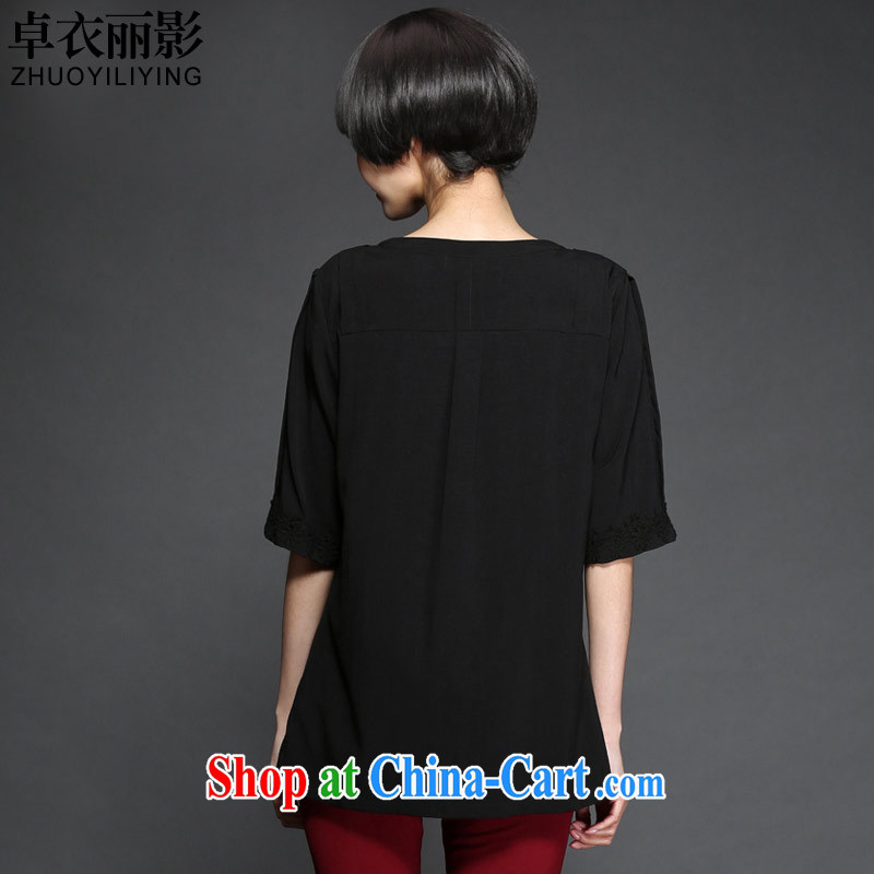 Cheuk-yan Yi Lai Ying 2015 spring and summer new Korean king, ladies and elegant loose video thin lace stitching shirts T pension M 2813 black 5 XL 185 recommendations about Jack, Cheuk-yan Yi Lai, and shopping on the Internet