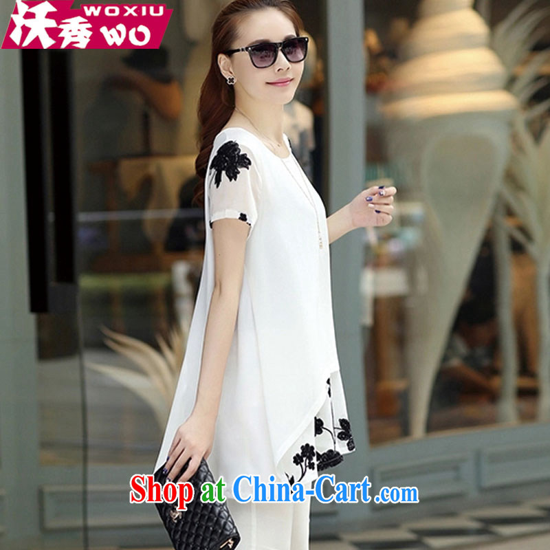 Kosovo show 2015 summer new short-sleeved embroidered snow-woven shirts thick MM larger women dresses 1242 white S, Kosovo-soo (VoShow), online shopping