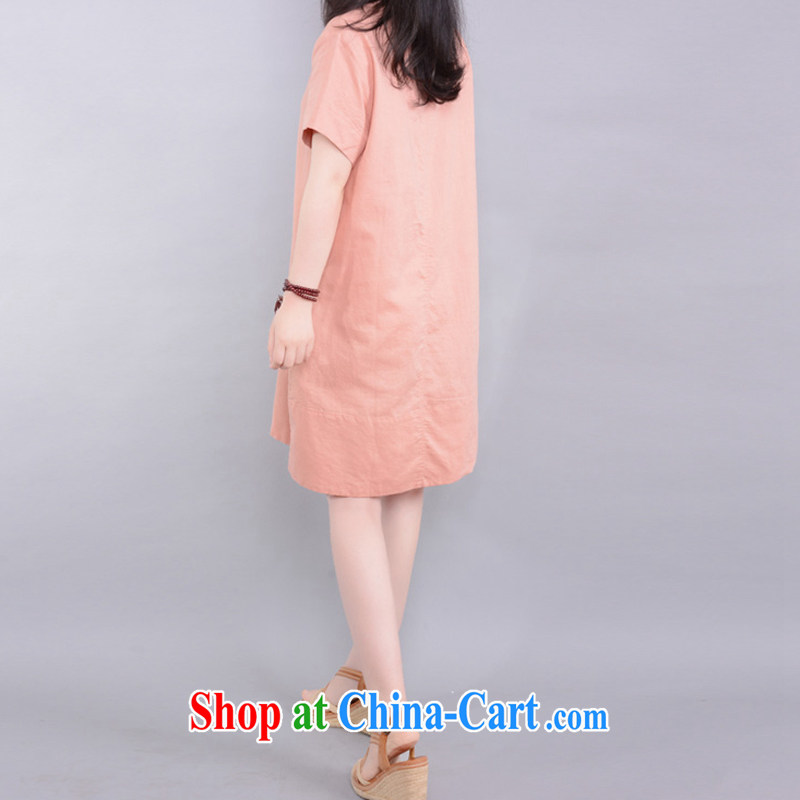 To Love, summer 2015 new female literary and artistic, relaxed the high fashion embroidered cotton Ma V collar short-sleeved clothing skirt leather pink XL, to love-fang (QIAOAIFANG), online shopping
