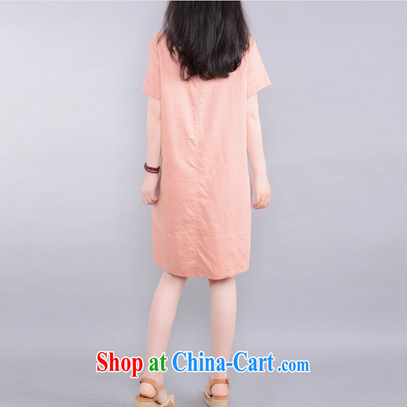 To Love, summer 2015 new female literary and artistic, relaxed the high fashion embroidered cotton Ma V collar short-sleeved clothing skirt leather pink XL, to love-fang (QIAOAIFANG), online shopping
