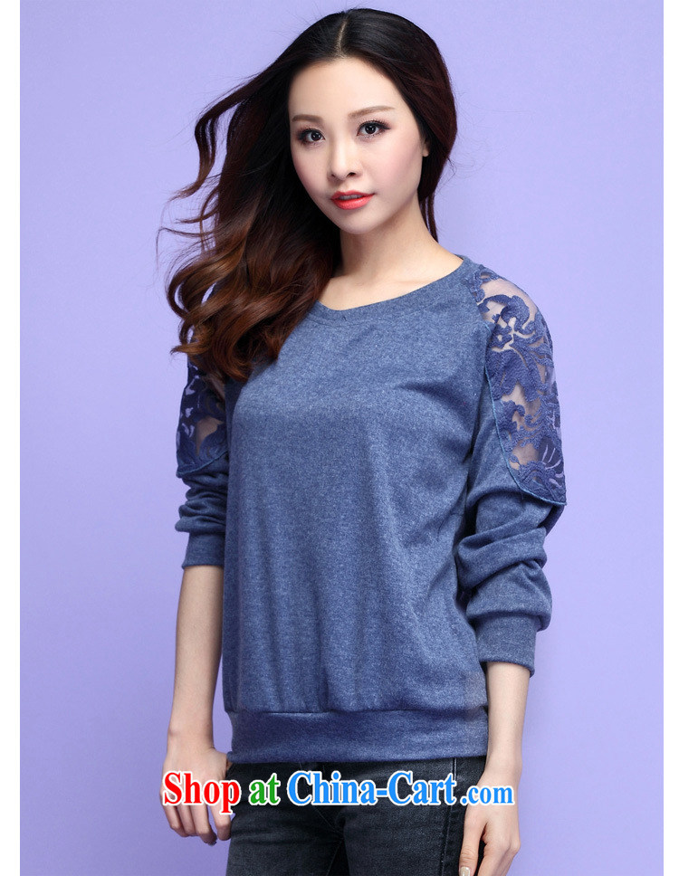 The e-mail package the obesity mm larger Yi T shirts new 2015 spring lace stitching long-sleeved T-shirt knit solid shirt leisure T shirt blue 3XL approximately 160 - 180 Jack pictures, price, brand platters! Elections are good character, the national distribution, so why buy now enjoy more preferential! Health