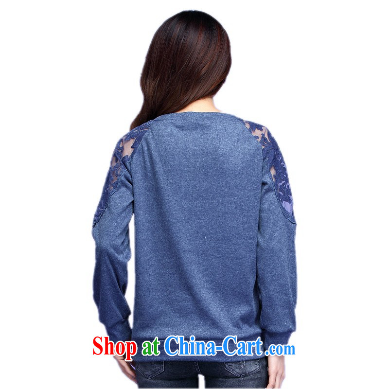 The package mail the obesity mm maximum code Yi T shirts new 2015 spring lace stitching long-sleeved T-shirt knit solid shirt leisure T shirt blue 3XL approximately 160 - 180 jack, land is still the garment, shopping on the Internet