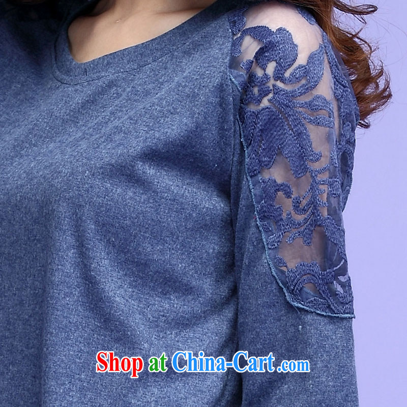 The package mail the obesity mm maximum code Yi T shirts new 2015 spring lace stitching long-sleeved T-shirt knit solid shirt leisure T shirt blue 3XL approximately 160 - 180 jack, land is still the garment, shopping on the Internet