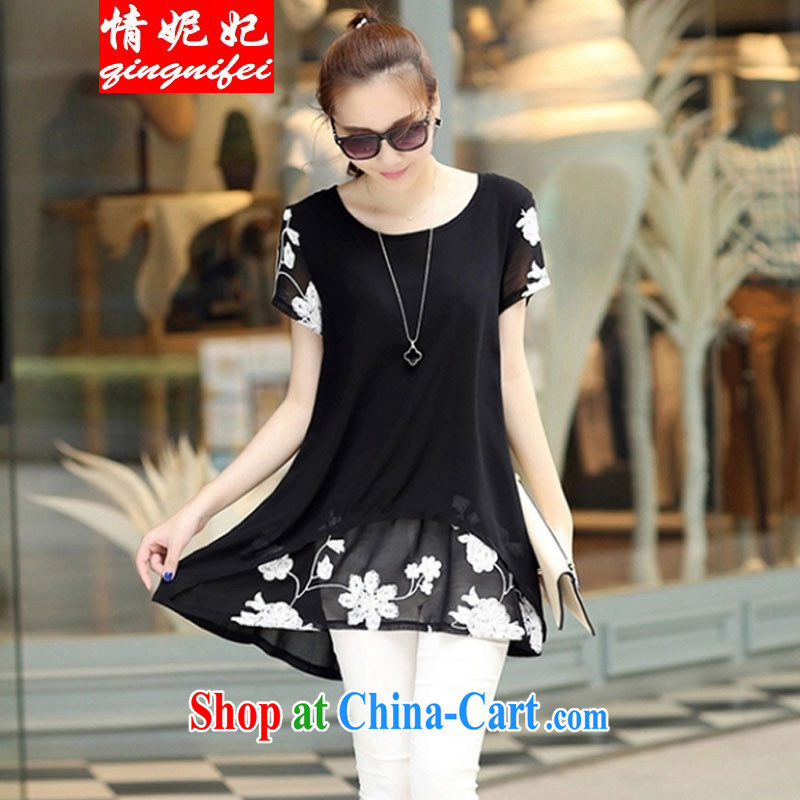 Love Princess Anne 2015 spring and summer new stylish and relaxed short sleeved clothes snow woven shirts thick MM larger women dress black L