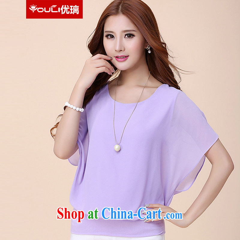 Optimize glass 2015 summer new bat sleeves snow solid woven shirts violet XXL