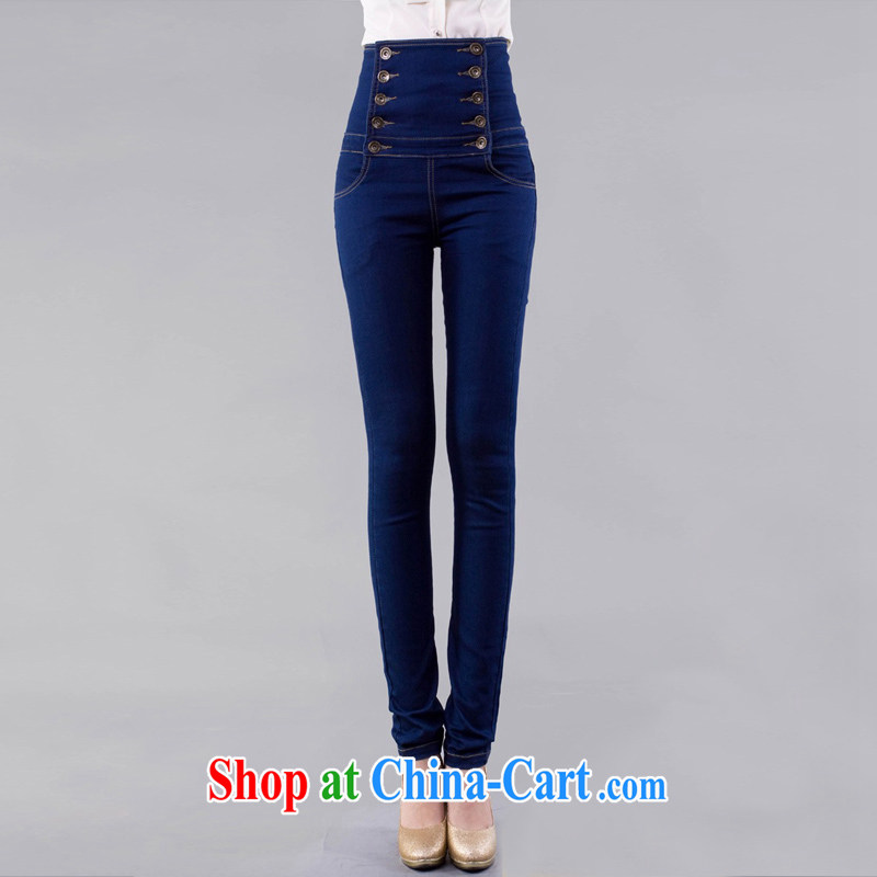 Spring 2015 new king, high-waist jeans women pants graphics thin stretch ultra-high-waist castor pencil trousers Korean double-N 321 _double row dark blue_ 2 XL _32 yards_