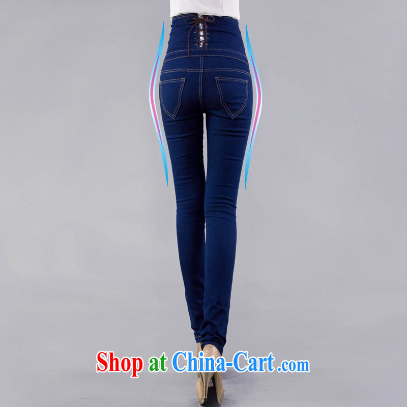Spring 2015 new king, high-waist jeans women pants graphics thin stretch ultra high waist castor pencil trousers Korean double-N 321 (double row dark blue) 2 XL (32 yards), and the pull-up, and shopping on the Internet