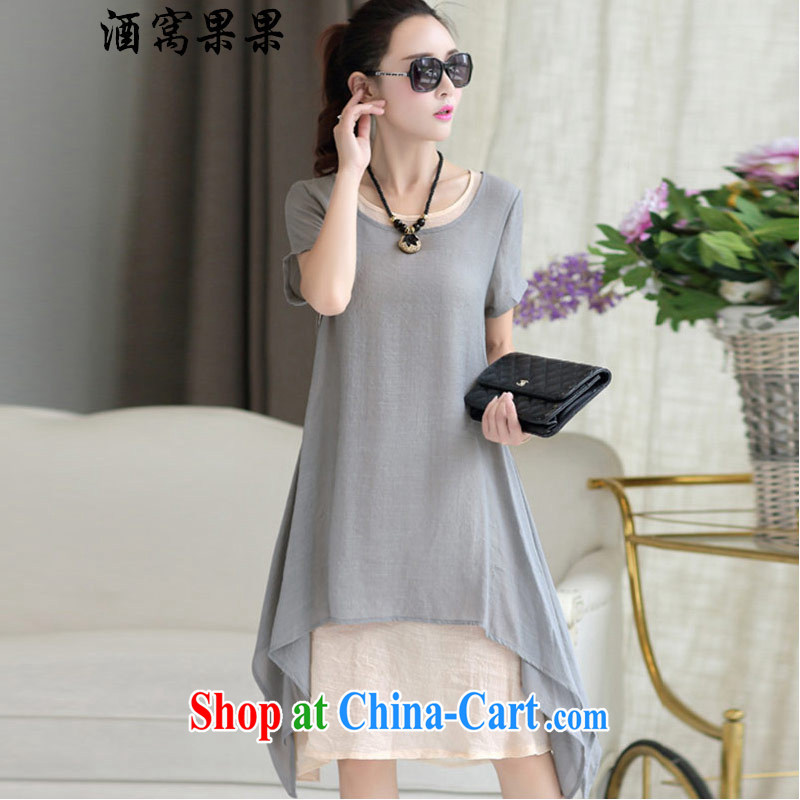 The Sarajevo while chasing 2015 spring and summer new, large, female retro cotton mA short-sleeved loose A Field dresses B 9616 gray XXL