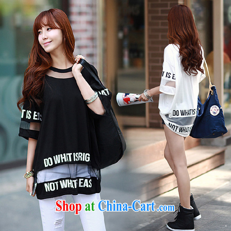 New Korean version the code female loose lace cotton T-shirt 7 shirts video thin solid shirt 31,008 black XL