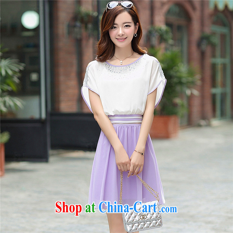 The summer in the new, large, new, snow-woven short-sleeved double-yi skirt lady temperament the waist graphics thin female spell purple XXL, the ad (BLUEST), shopping on the Internet