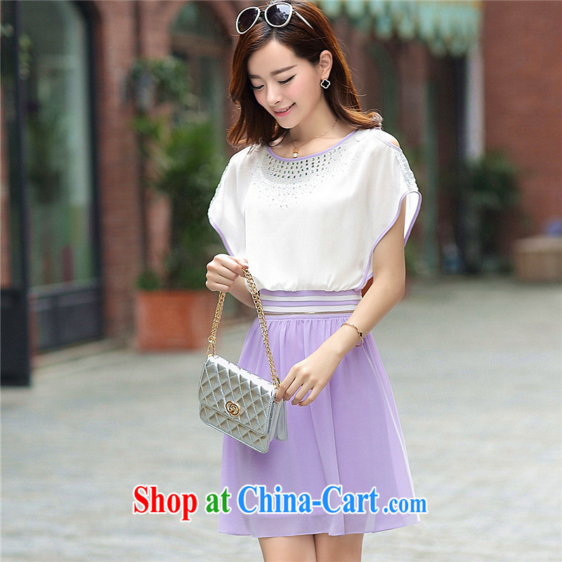 The summer in the new, large, new, snow-woven short-sleeved double-yi skirt lady temperament the waist graphics thin female spell purple XXL, the ad (BLUEST), shopping on the Internet