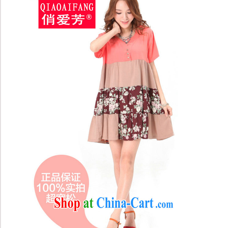 To Love, summer 2015 new arts van XL female loose video thin floral cotton Ma V collar short-sleeved clothing skirt orange XXL