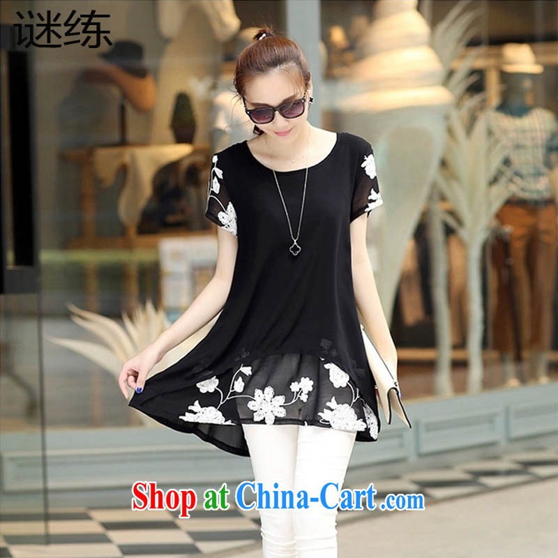 Mystery train 2015 summer new short-sleeved clothes snow woven shirts girls thick MM large, women's clothing dresses 5300 black XXXL