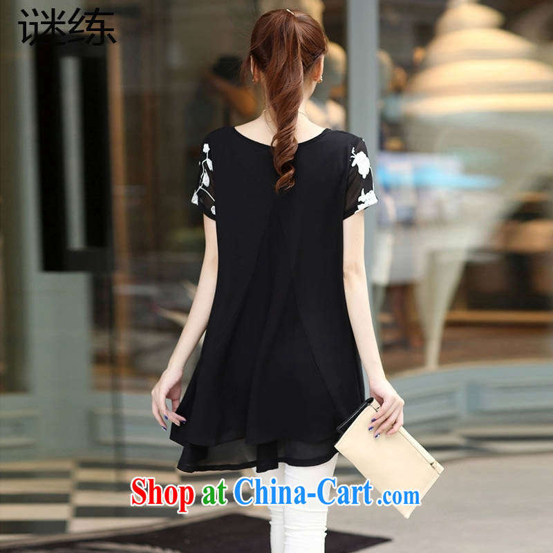 Mystery train 2015 summer new short-sleeved clothes snow woven shirts girls thick MM larger women's clothing dresses 5300 black XXXL, mystery train, and shopping on the Internet