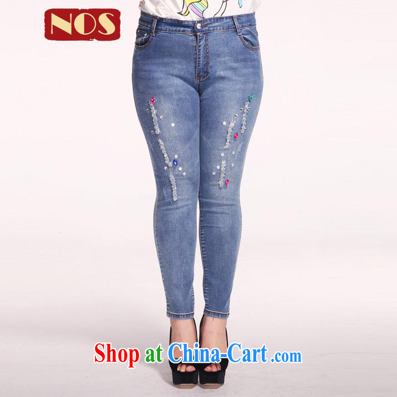 Thin _NOS_ summer new, larger female inserts drilling thin stretch cultivating worn out castor jeans M 21,161 blue 34 code