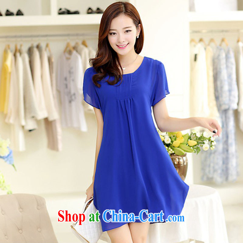 In summer 2015, new mm thick and indeed increase Korean Beauty graphics thin short-sleeve snow woven relaxed dress 6867 elegant blue XXXXL, lead (shuaixian), online shopping
