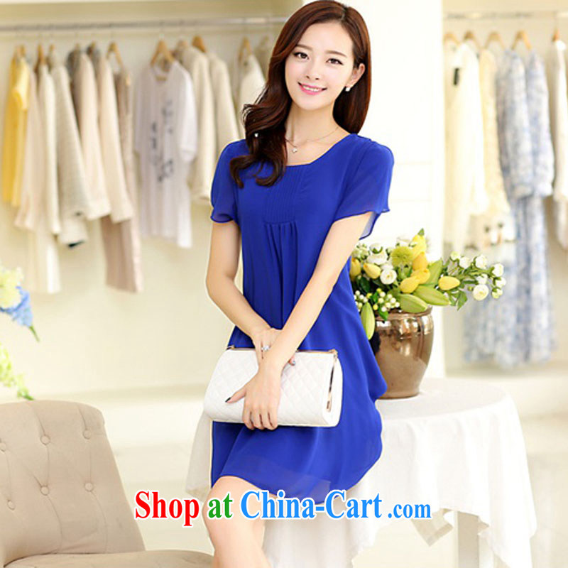 In summer 2015, new mm thick and indeed increase Korean Beauty graphics thin short-sleeve snow woven relaxed dress 6867 elegant blue XXXXL, lead (shuaixian), online shopping