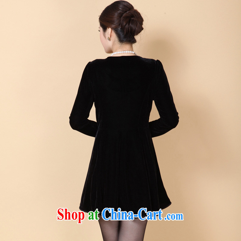 The line spend a lot code female Korean version of the new, with parquet drill large with long-sleeved dresses spring dresses, solid through 5 A 4214 black 4XL, sea routes, and shopping on the Internet