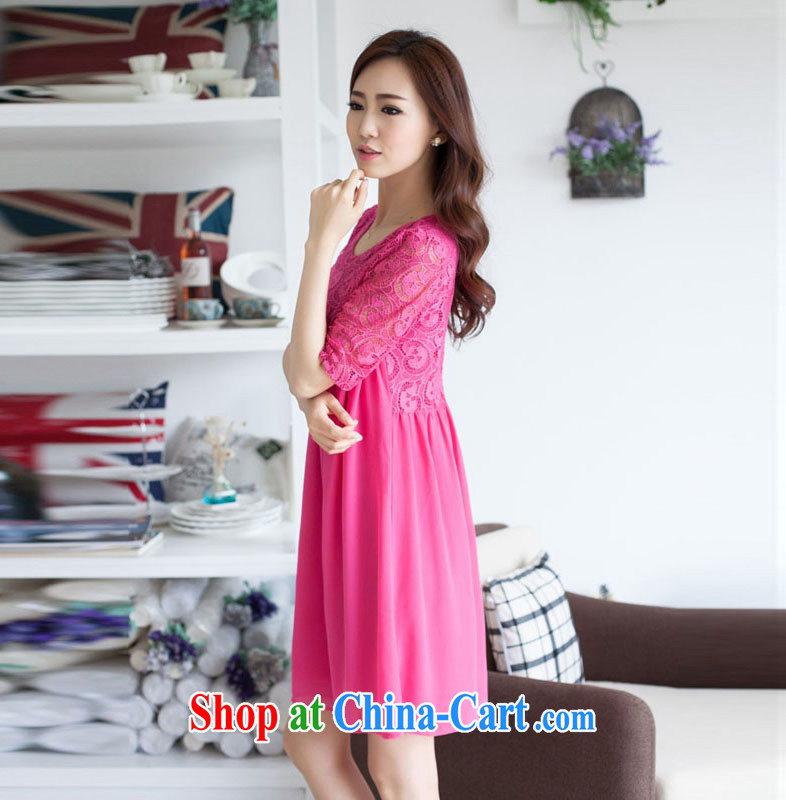 From here you can summer 2015 new Korean version the FAT and FAT people video Thin women with loose lace snow woven dresses of 6311 red (the belt) XXXL (too small a code), can be debated here (KOSHION), online shopping