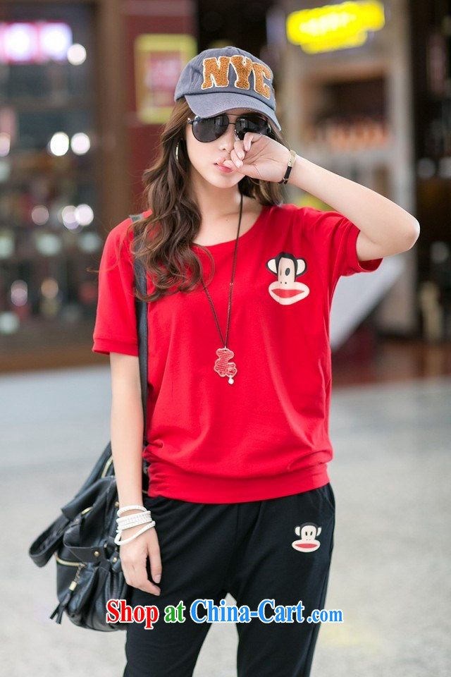 Summer Korean short-sleeved fresh and lovely relaxed big mouth monkey stamp duty, Yi leisure wears the code Sport Kits red and black XXL pictures, price, brand platters! Elections are good character, the national distribution, so why buy now enjoy more preferential! Health