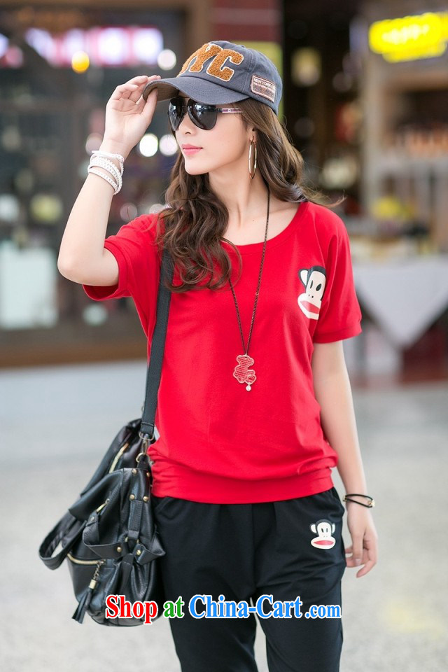 Summer Korean short-sleeved fresh and lovely relaxed big mouth monkey stamp duty, Yi leisure wears the code Sport Kits red and black XXL pictures, price, brand platters! Elections are good character, the national distribution, so why buy now enjoy more preferential! Health