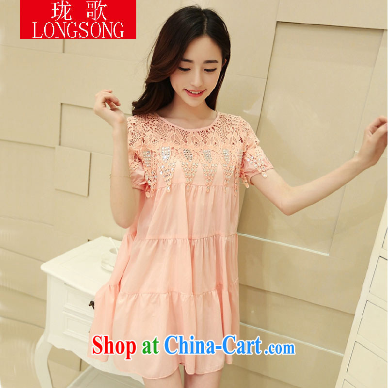 Vicky Ling Song summer 2015 with new, larger short-sleeved lace white dresses female inserts drill hook take bubble cuff L 2008 pink L
