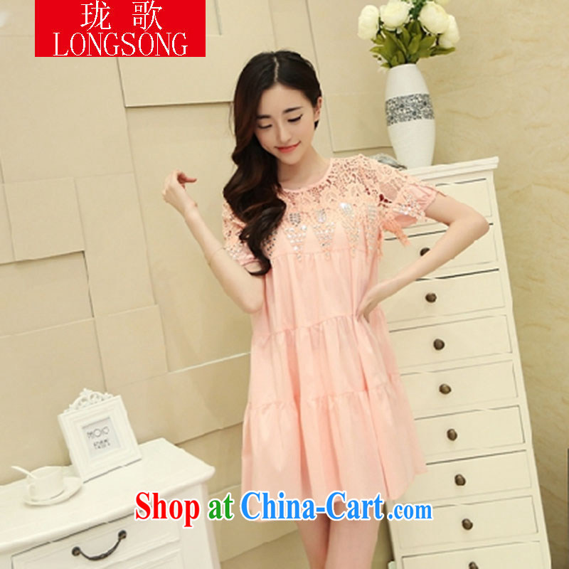 Vicky Ling Song summer 2015 with new, large, short-sleeved lace white dresses female inserts drill hook take bubble cuff L 2008 pink L, clerical officer Song (LONGSONG), online shopping