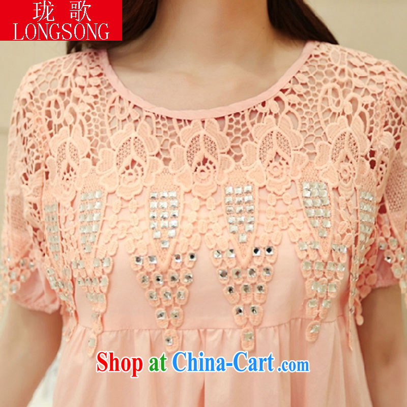 Vicky Ling Song summer 2015 with new, large, short-sleeved lace white dresses female inserts drill hook take bubble cuff L 2008 pink L, clerical officer Song (LONGSONG), online shopping