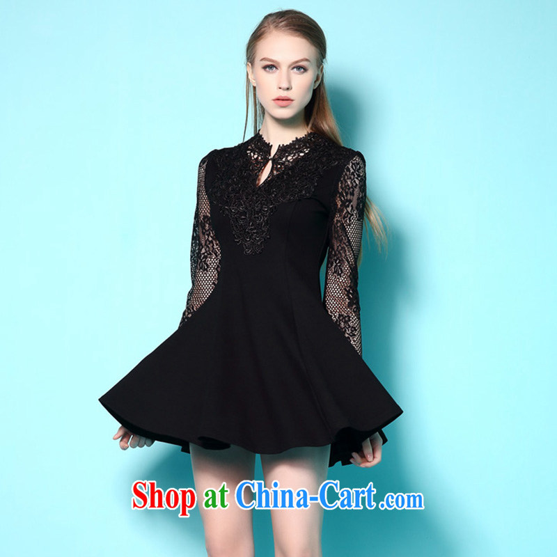 Terrace, Western Europe and the United States, the female and the new emphasis on MM Openwork lace 7 sub-cuff graphics thin solid dress black XXL 130 - 145 jack, 1000 field and the United States, and, online shopping