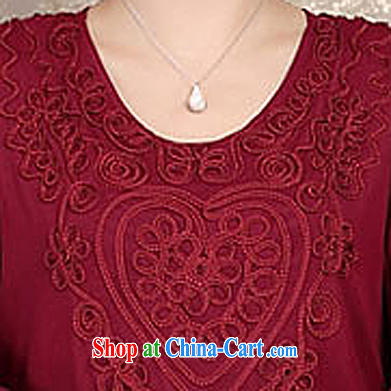 MOM Ousmile summer load new t-shirt Lace Embroidery snow woven shirts 100 ground aura shirt T shirts in the elderly, female 88,353 wine red 4 XL, Ousmile, shopping on the Internet