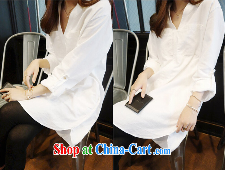 The sea 2015 spring and summer with new Korean loose the Code women in long, loose shirt long-sleeved V for larger version shirt women 5109 white L pictures, price, brand platters! Elections are good character, the national distribution, so why buy now enjoy more preferential! Health