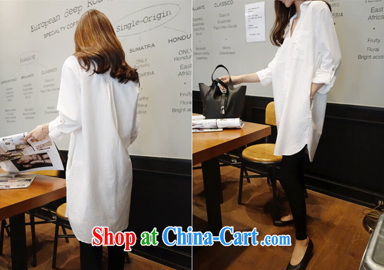 The sea 2015 spring and summer with new Korean loose the Code women in long, loose shirt long-sleeved V for larger version shirt women 5109 white L pictures, price, brand platters! Elections are good character, the national distribution, so why buy now enjoy more preferential! Health