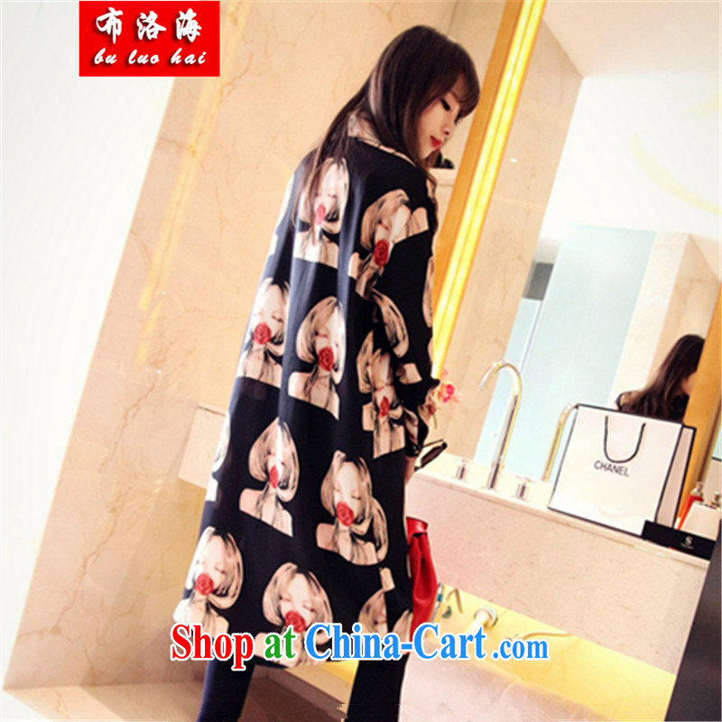 The sea 2015 spring and summer with new Korean Version Stamp larger female snow woven shirts, long, loose the fat shirt dresses women 5503 picture color XL, sea, shopping on the Internet