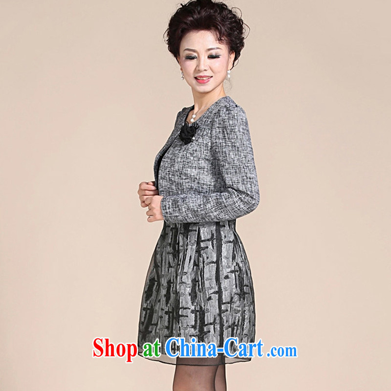 Ousmile 2015 spring and summer Korean fashion MOM load the older style long-sleeved two-piece dress code the dress 73 gray 4 XL, Ousmile, shopping on the Internet