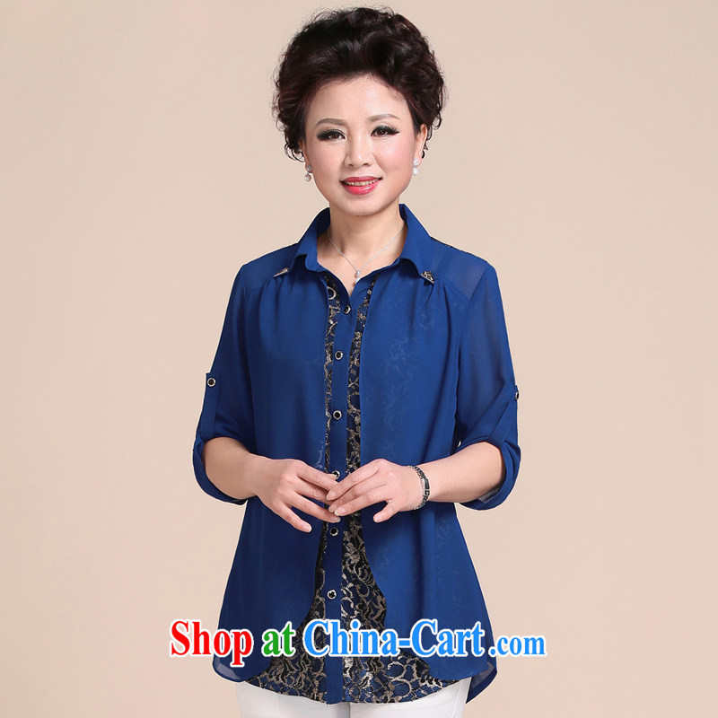 Ousmile summer 2015 new Korean version stylish mom on snow-woven shirts cultivating 100 ground on long-sleeved shirts in the elderly, female 115 blue XL, Ousmile, shopping on the Internet