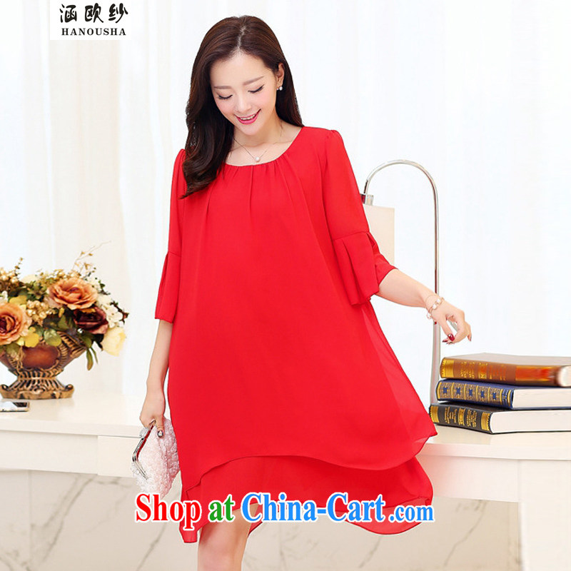 COVERED BY THE 2015 spring new and indeed XL women mm thick pregnant graphics thin flouncing cuff dress graphics thin red XL