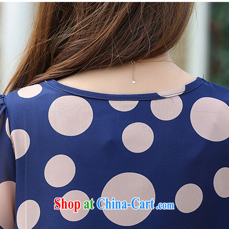 2015 first new thick mm increase the fat Korean relaxed, long, snow-woven shirts T-shirt fat people video thin, summer 651 blue dot XXXXL, lead (shuaixian), shopping on the Internet
